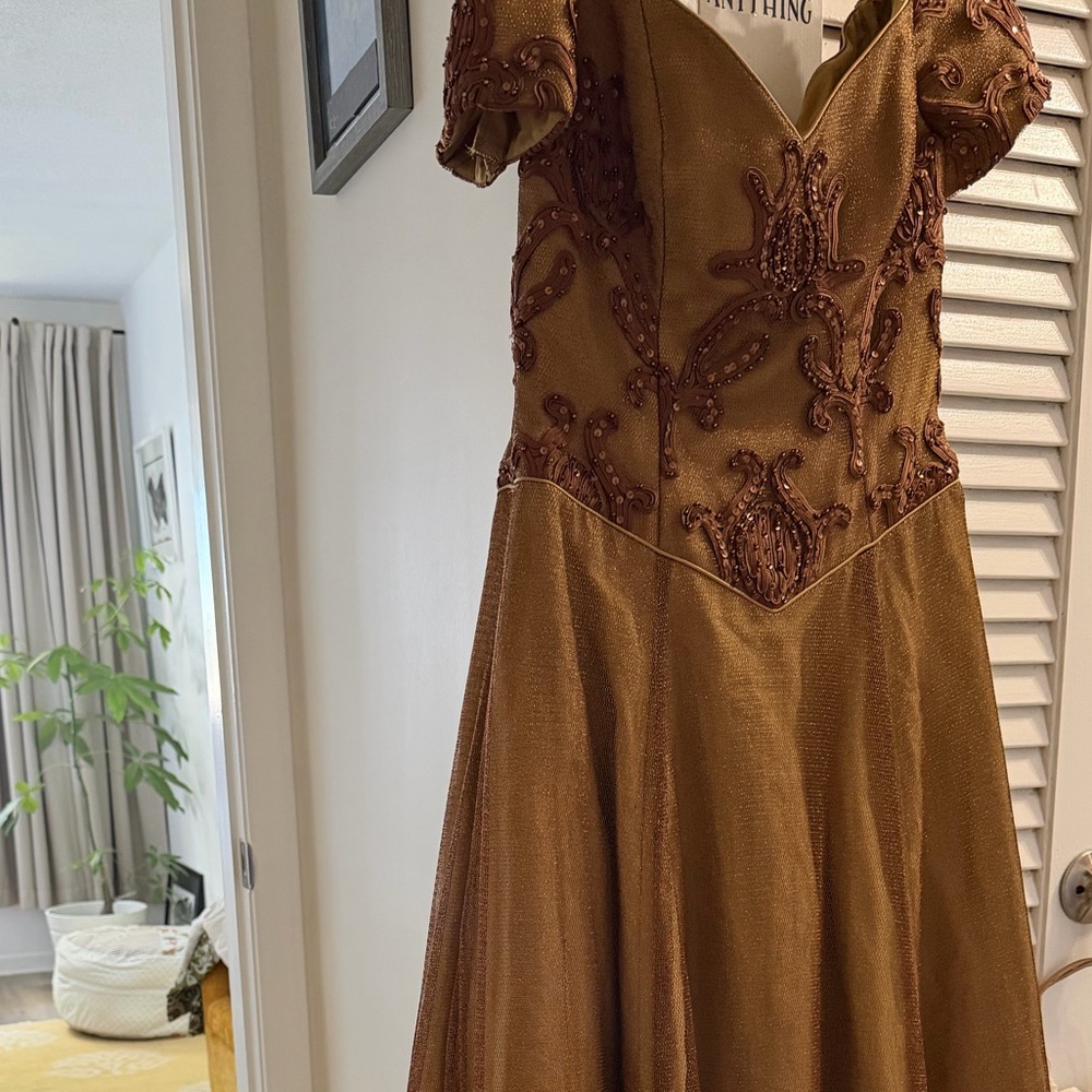Sophisticated Brown Embroidered Wedding Dress